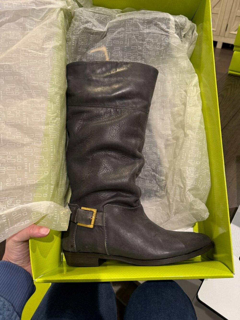 Ted Baker Bronko Black Pull On Riding Boots Buckle Size 6/7/10